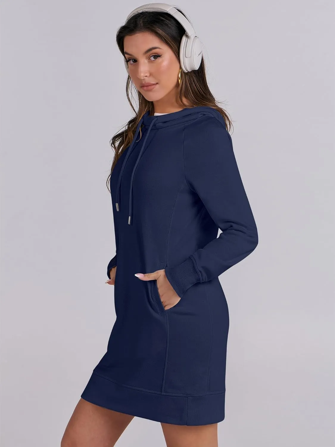 ANRABESS Womens Sweatshirt Dress Long Sleeve Hoodies Mini Dresses Fleece Casual Hoodie with Pockets 2024 Fall Fashion