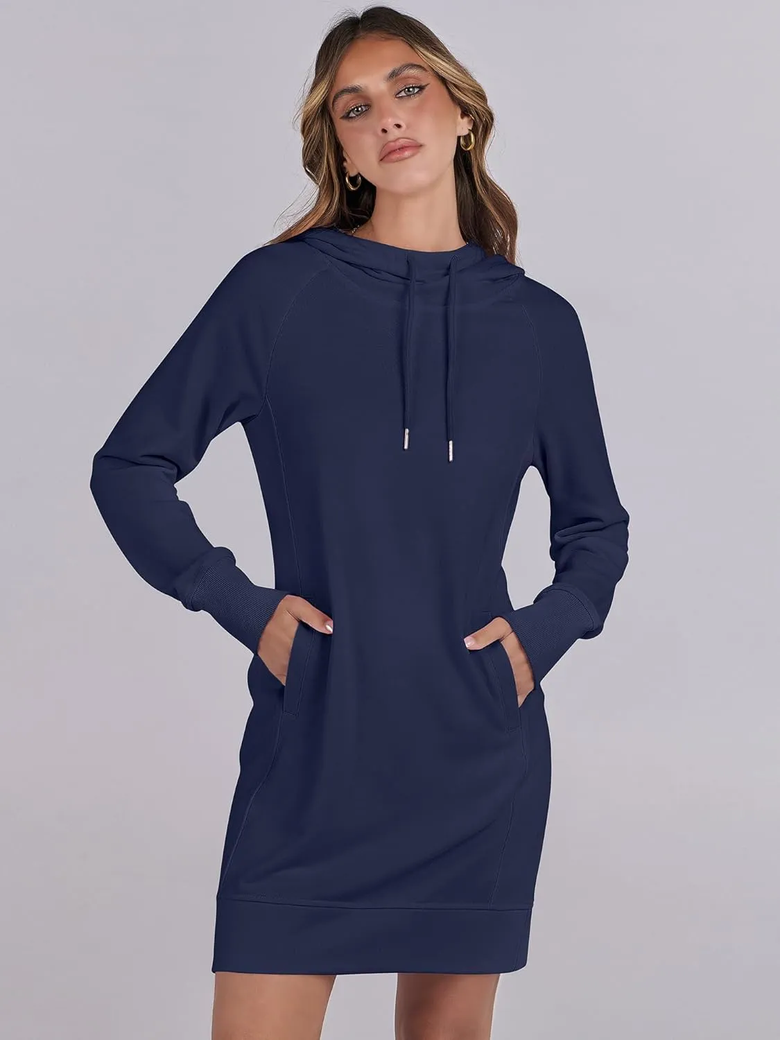 ANRABESS Womens Sweatshirt Dress Long Sleeve Hoodies Mini Dresses Fleece Casual Hoodie with Pockets 2024 Fall Fashion