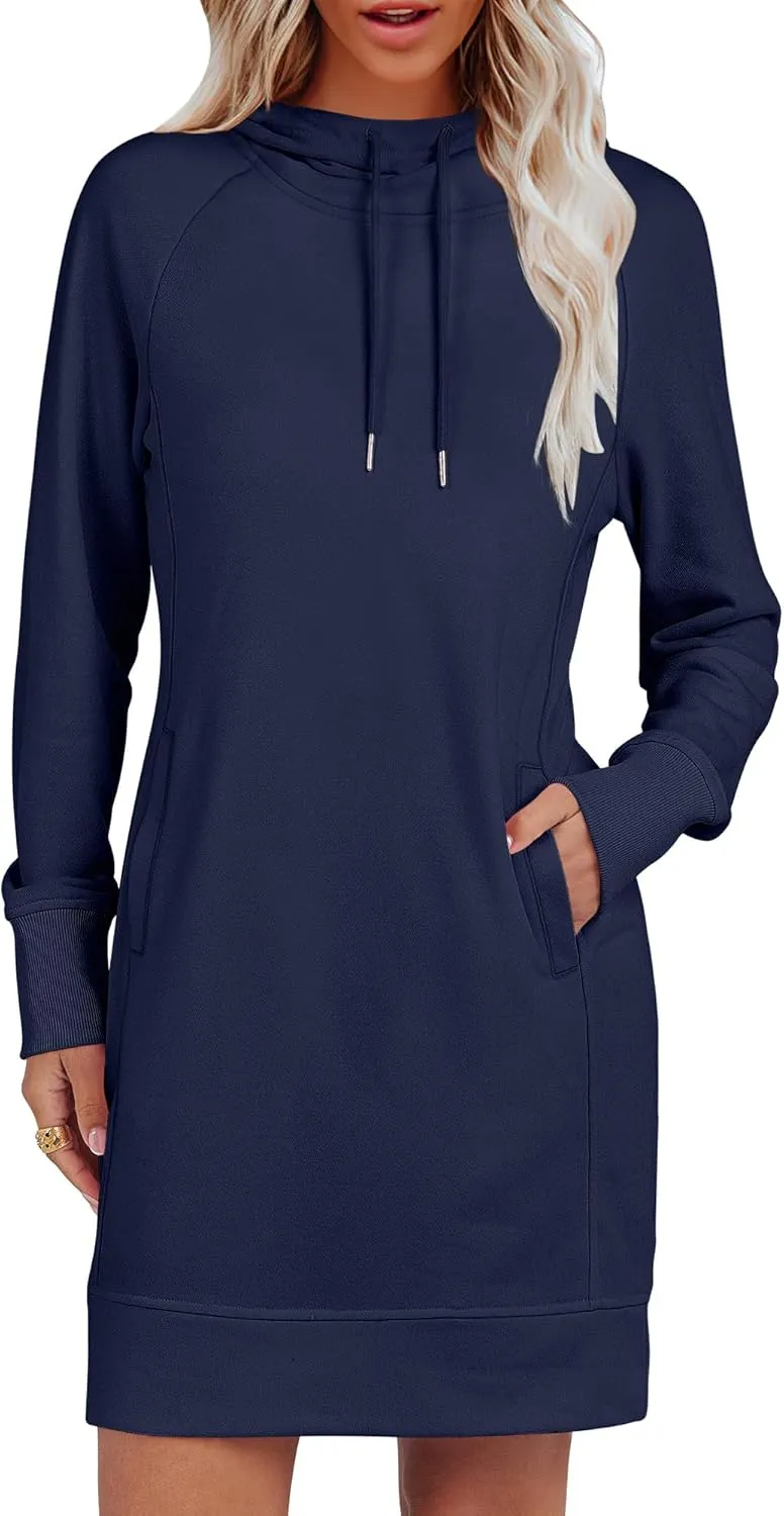 ANRABESS Womens Sweatshirt Dress Long Sleeve Hoodies Mini Dresses Fleece Casual Hoodie with Pockets 2024 Fall Fashion