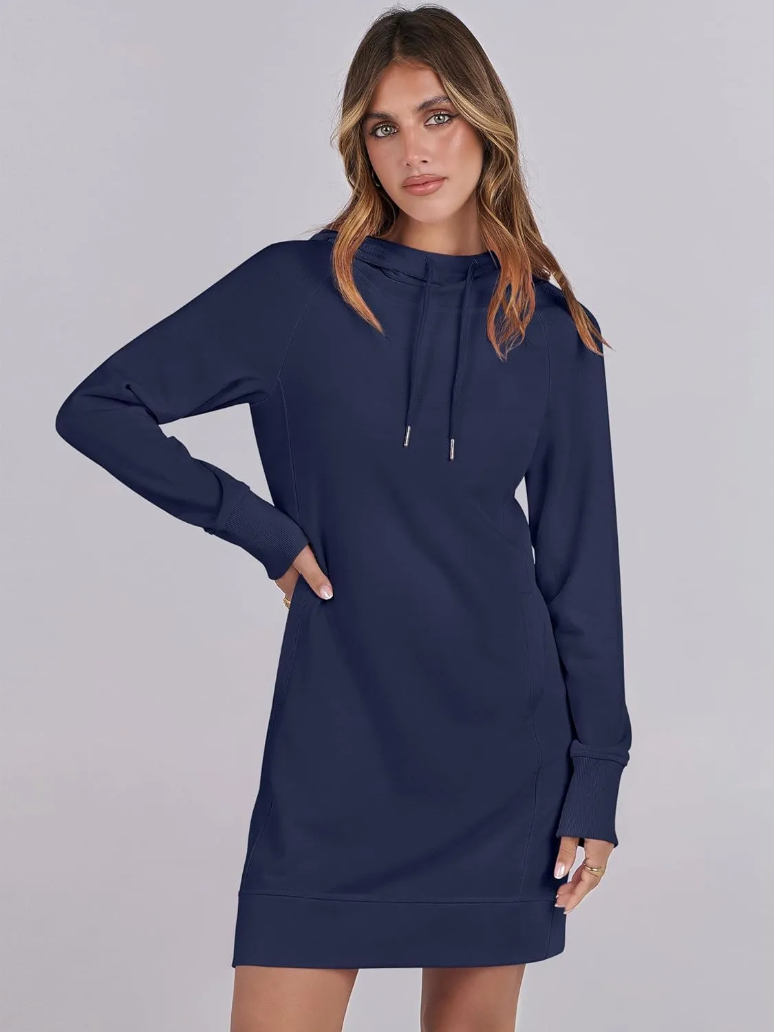 ANRABESS Womens Sweatshirt Dress Long Sleeve Hoodies Mini Dresses Fleece Casual Hoodie with Pockets 2024 Fall Fashion