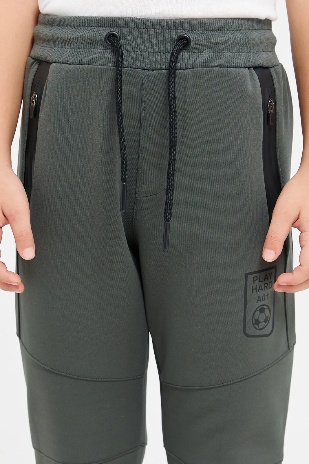 Boys Grey Reflective Print Zip Pocket Track Pant