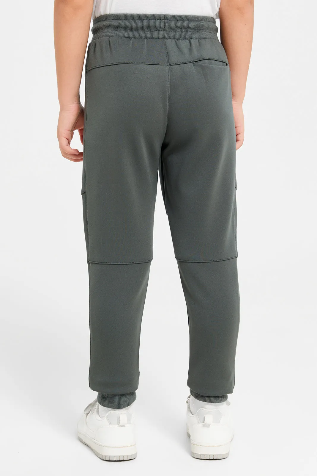 Boys Grey Reflective Print Zip Pocket Track Pant