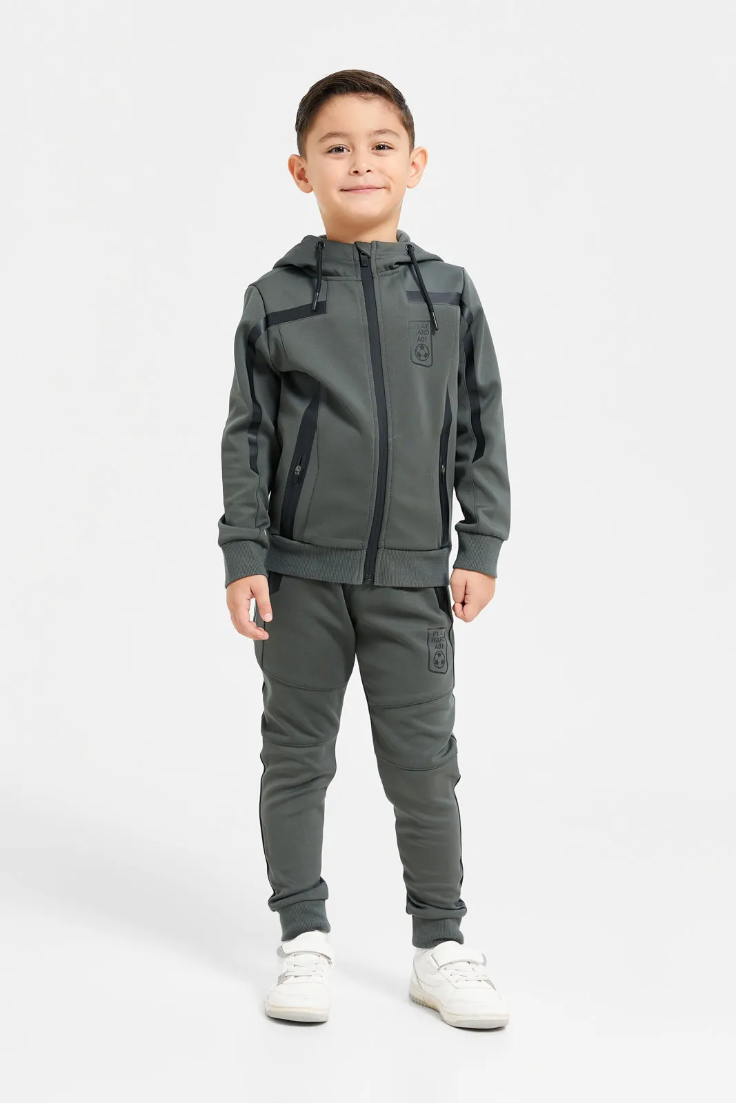 Boys Grey Reflective Print Zip Pocket Track Pant