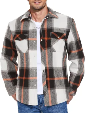 COOFANDY Mens Flannel Shirt Jacket Casual Button Down Plaid Shirt Jackets Warm Lined Sherpa Shacket with Pockets