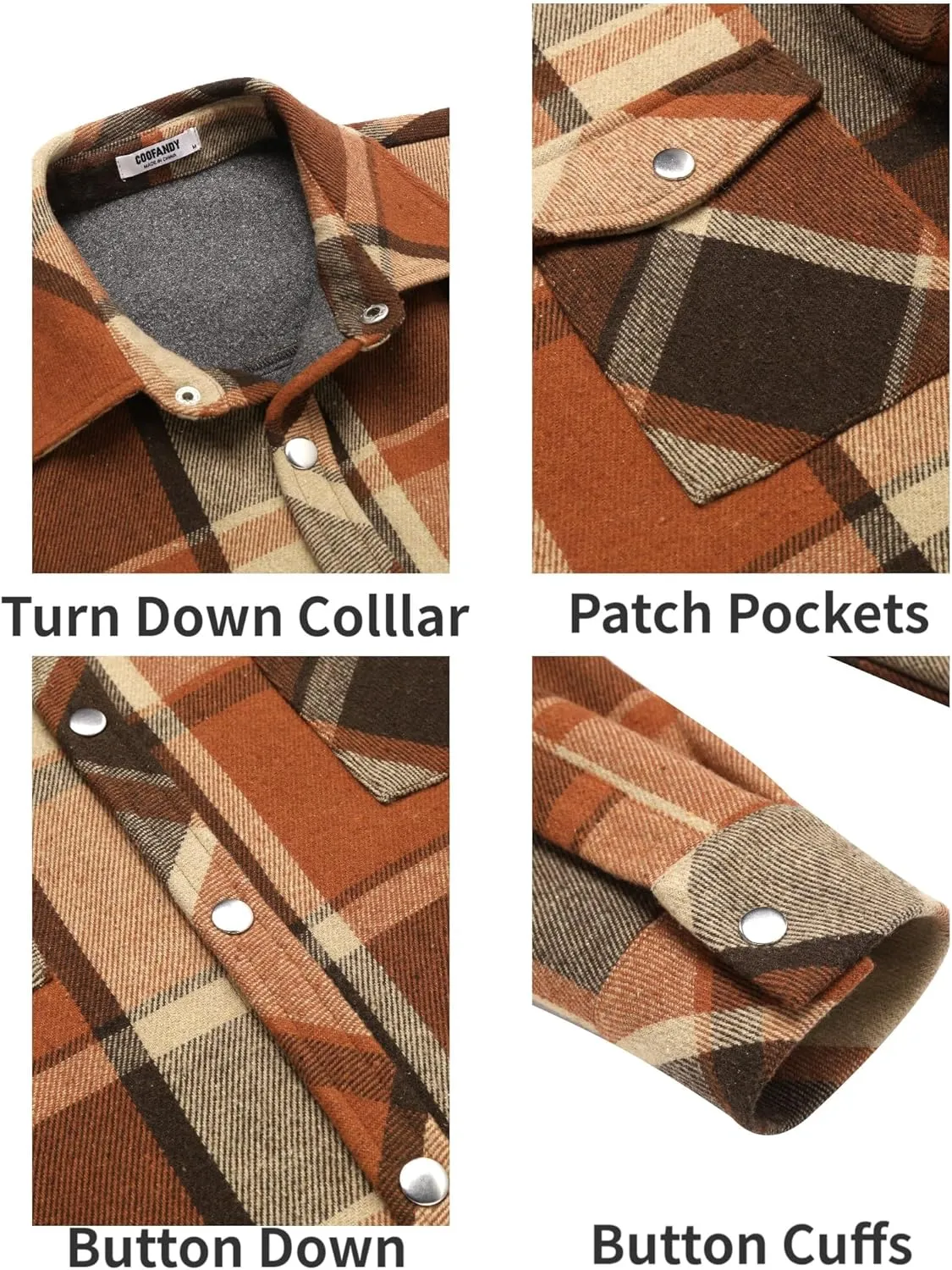 COOFANDY Mens Flannel Shirt Jacket Casual Button Down Plaid Shirt Jackets Warm Lined Sherpa Shacket with Pockets
