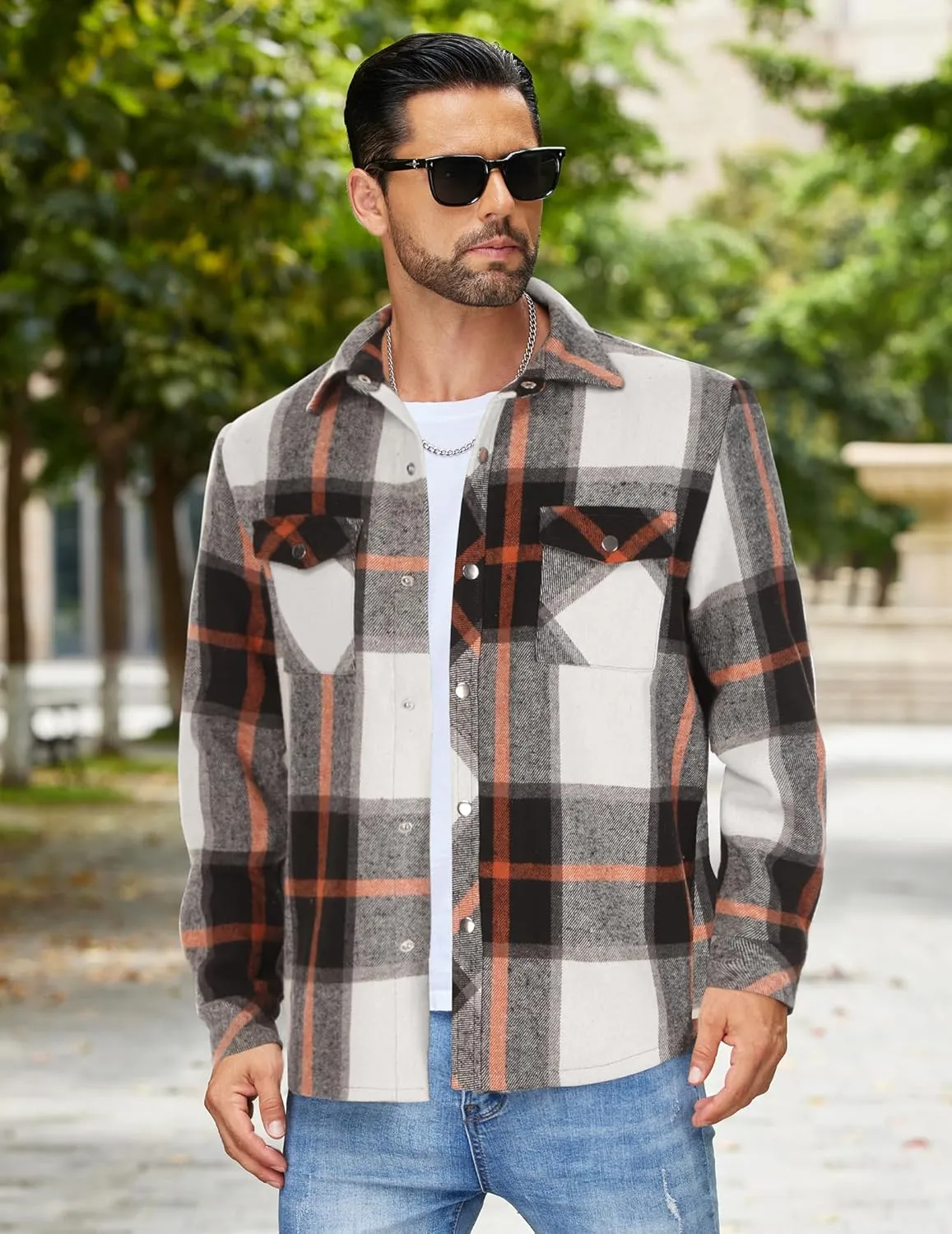 COOFANDY Mens Flannel Shirt Jacket Casual Button Down Plaid Shirt Jackets Warm Lined Sherpa Shacket with Pockets