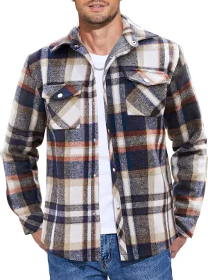 COOFANDY Mens Flannel Shirt Jacket Casual Button Down Plaid Shirt Jackets Warm Lined Sherpa Shacket with Pockets