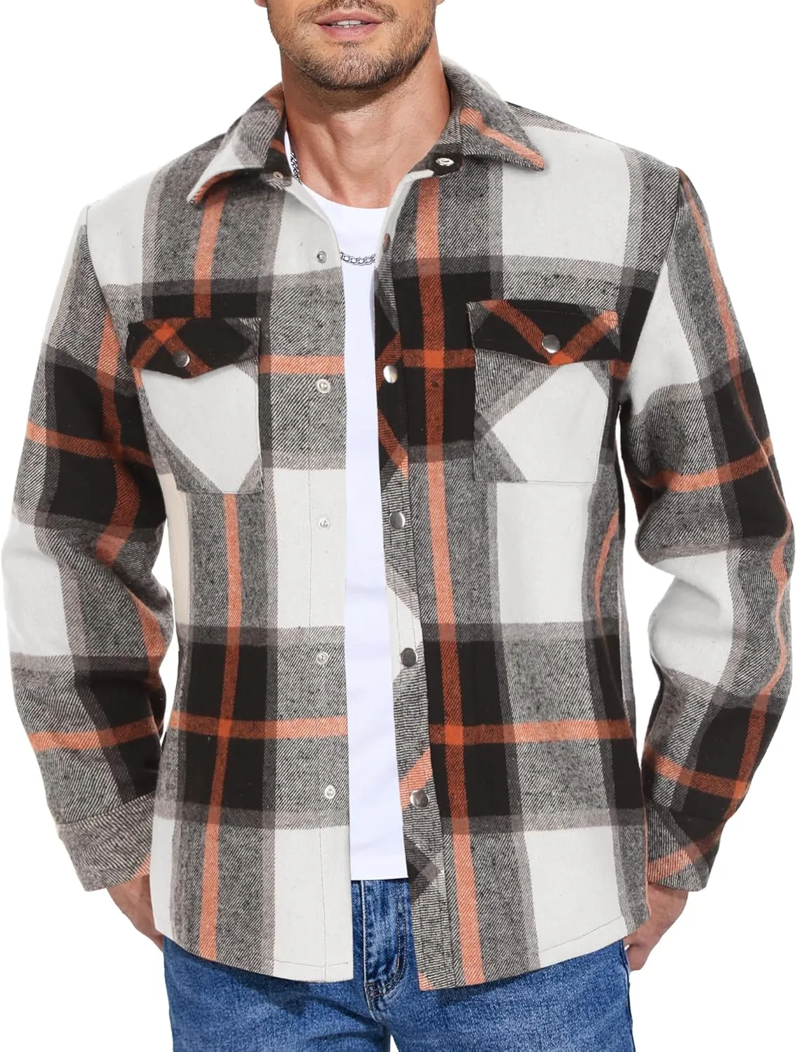 COOFANDY Mens Flannel Shirt Jacket Casual Button Down Plaid Shirt Jackets Warm Lined Sherpa Shacket with Pockets