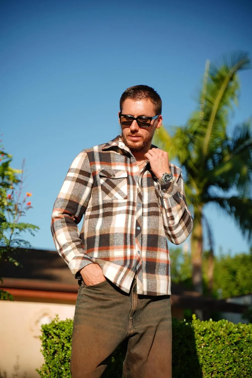 COOFANDY Mens Flannel Shirt Jacket Casual Button Down Plaid Shirt Jackets Warm Lined Sherpa Shacket with Pockets
