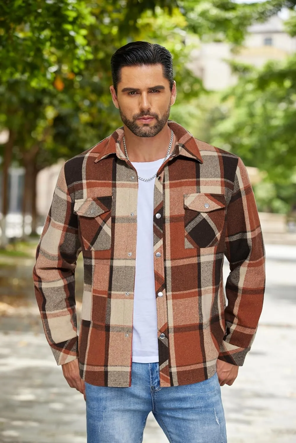 COOFANDY Mens Flannel Shirt Jacket Casual Button Down Plaid Shirt Jackets Warm Lined Sherpa Shacket with Pockets
