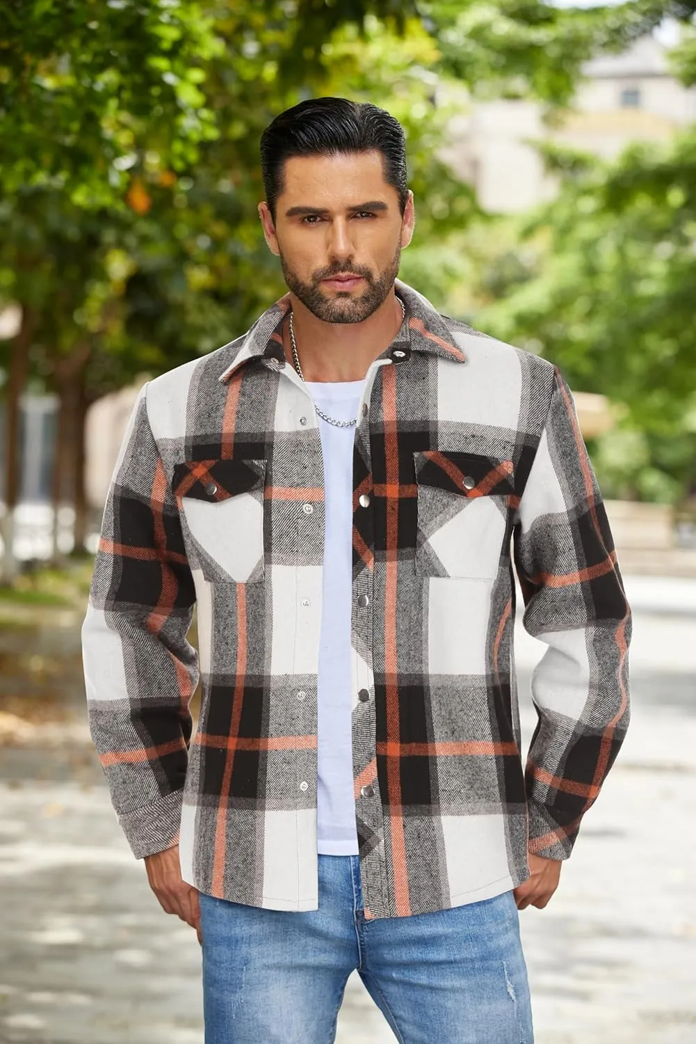 COOFANDY Mens Flannel Shirt Jacket Casual Button Down Plaid Shirt Jackets Warm Lined Sherpa Shacket with Pockets