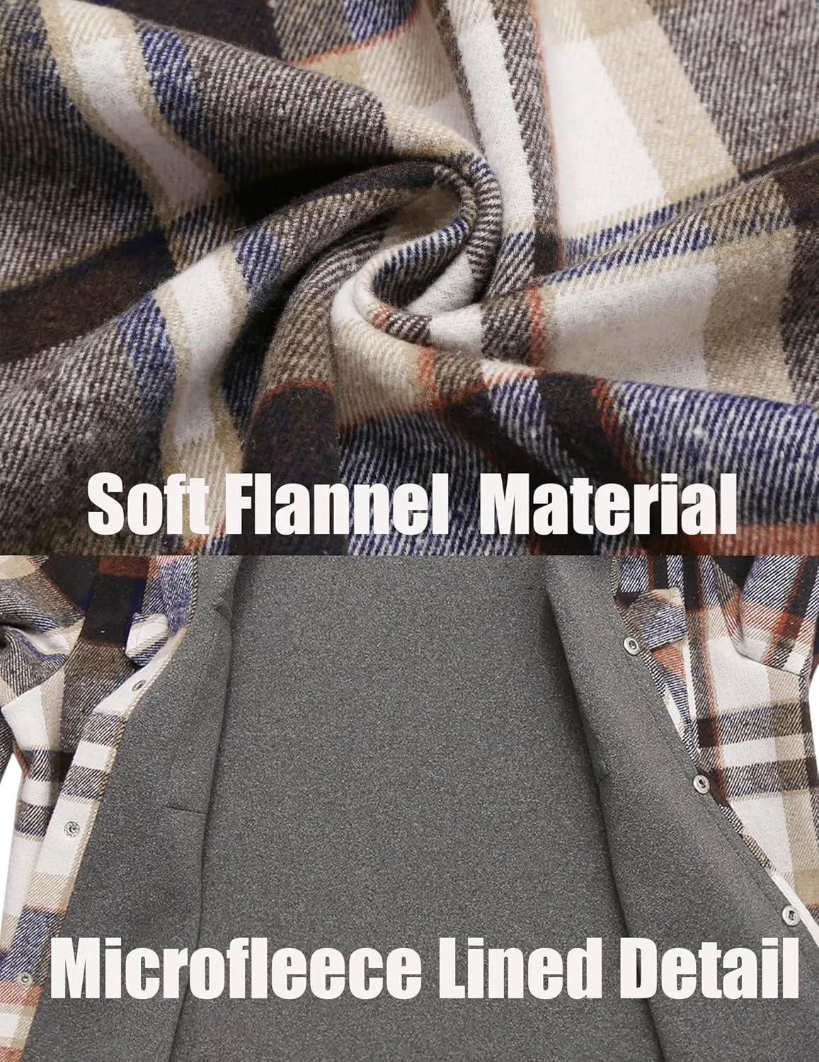 COOFANDY Mens Flannel Shirt Jacket Casual Button Down Plaid Shirt Jackets Warm Lined Sherpa Shacket with Pockets