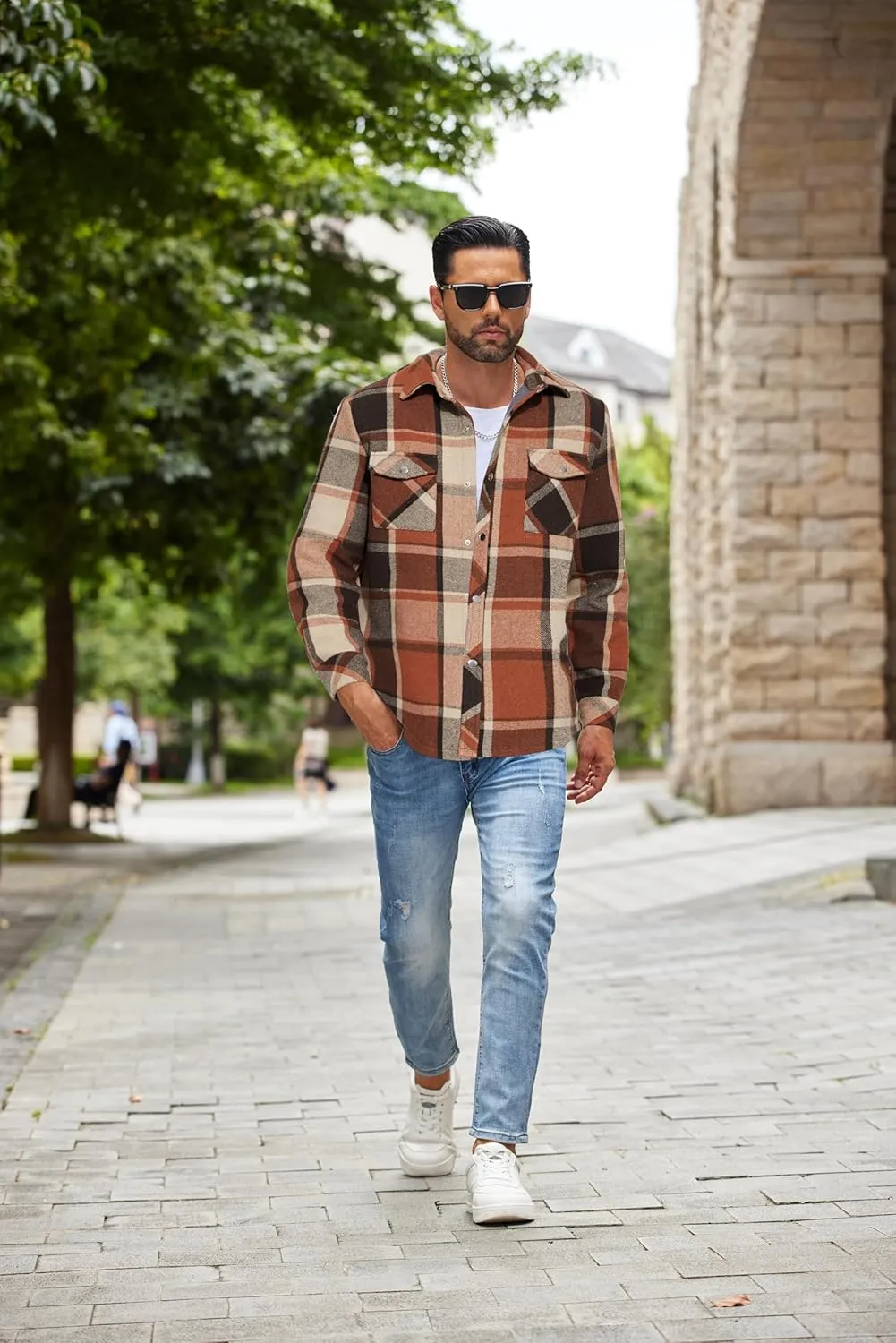 COOFANDY Mens Flannel Shirt Jacket Casual Button Down Plaid Shirt Jackets Warm Lined Sherpa Shacket with Pockets