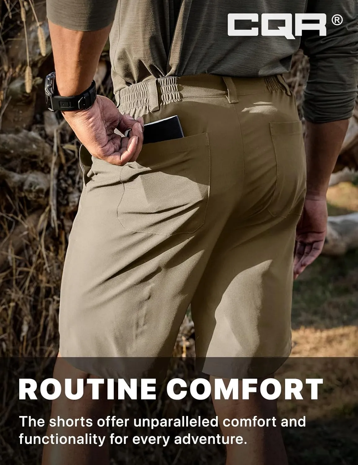 CQR Men's Quick Dry Stretch Hiking Cargo Shorts, Lightweight Water Resistant Tactical Casual, Golf & Outdoor with Pockets