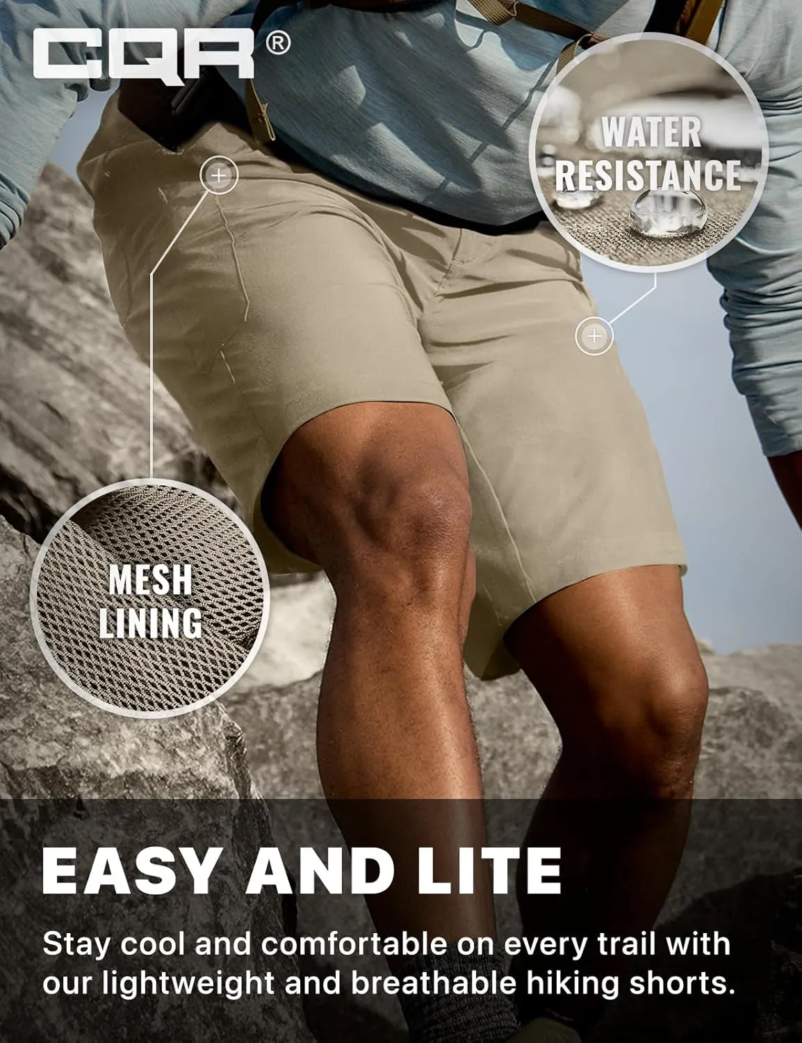 CQR Men's Quick Dry Stretch Hiking Cargo Shorts, Lightweight Water Resistant Tactical Casual, Golf & Outdoor with Pockets