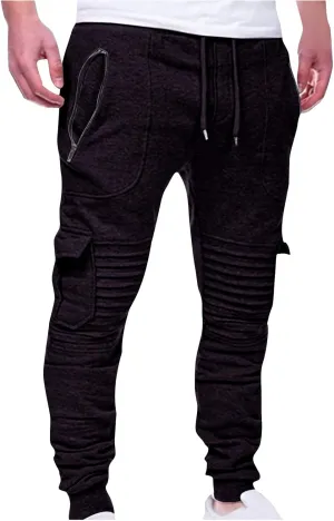 Ctreela Men's Plus Size Skinny Joggers Multi-Pockets Athletic Workout Pants Gym Training Slim Fit Running Jogging Sweatpants