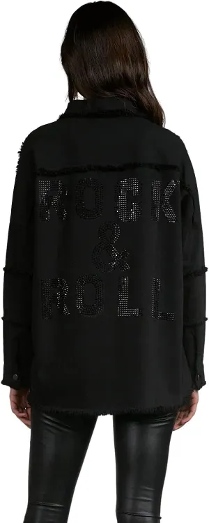 ELAN Women's Rock & Roll Distressed Button Up Dallas Jacket With Rhinestones