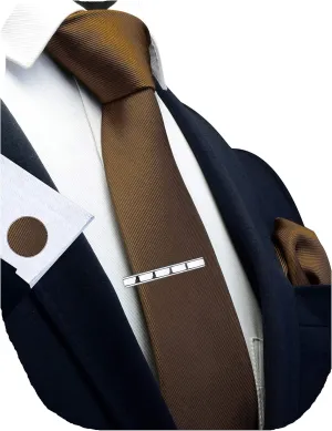 GUSLESON New 3.15"8cm Solid Color Necktie and Pocket Square Cufflinks Clip Set