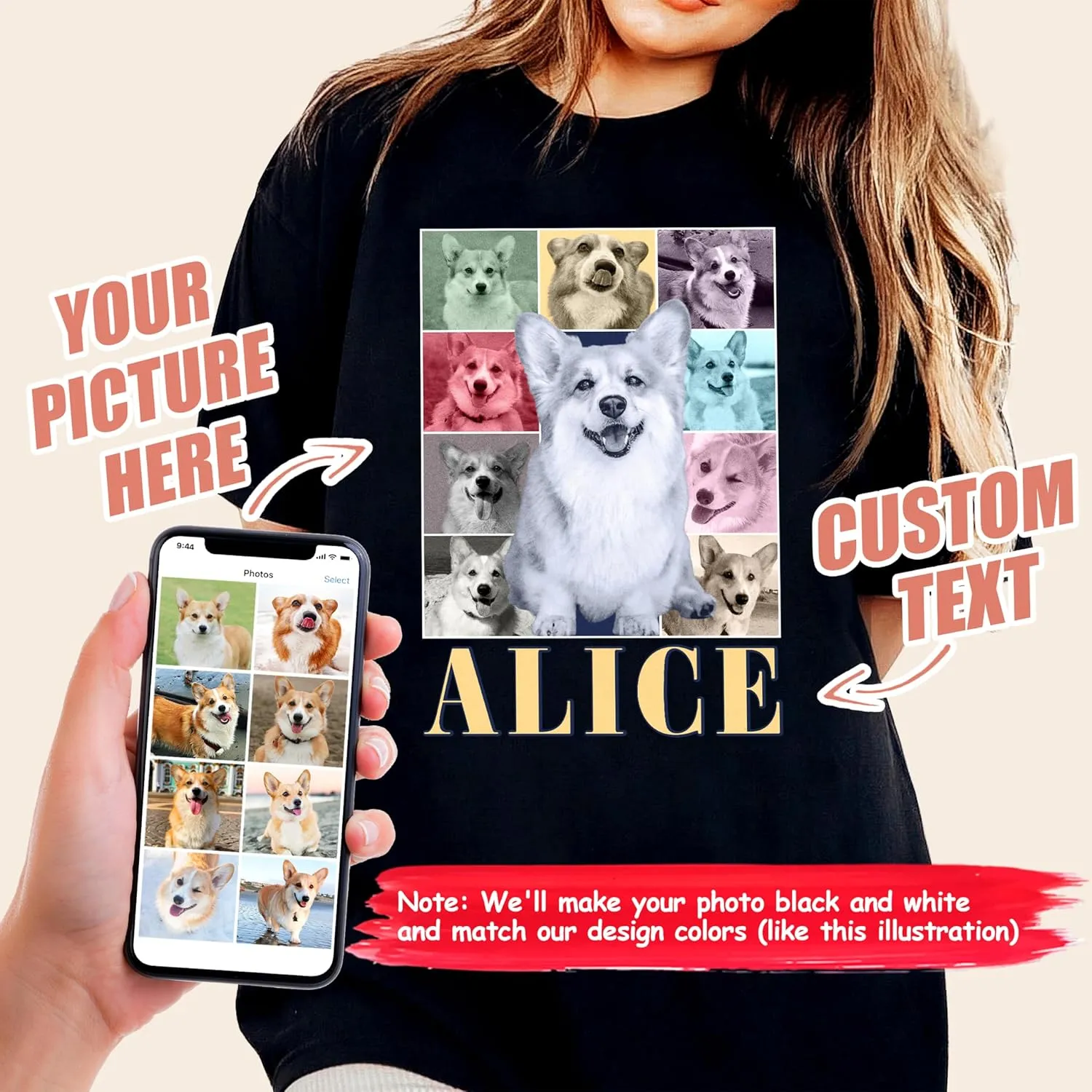 H-DEWALL Custom Shirts Custom Bootleg Rap Shirt for Him Custom Face Shirt with Photo Pet Custom Tees Gift for Dog Cat Lover