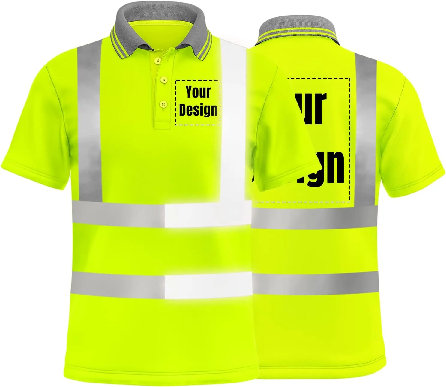 High Visibility Safety Polo Shirt with Reflective Strips Custom Your Logo Hi Vis Short Sleeve Shirt (L, Neon Yellow - Style 4)