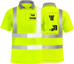 High Visibility Safety Polo Shirt with Reflective Strips Custom Your Logo Hi Vis Short Sleeve Shirt (L, Neon Yellow - Style 4)