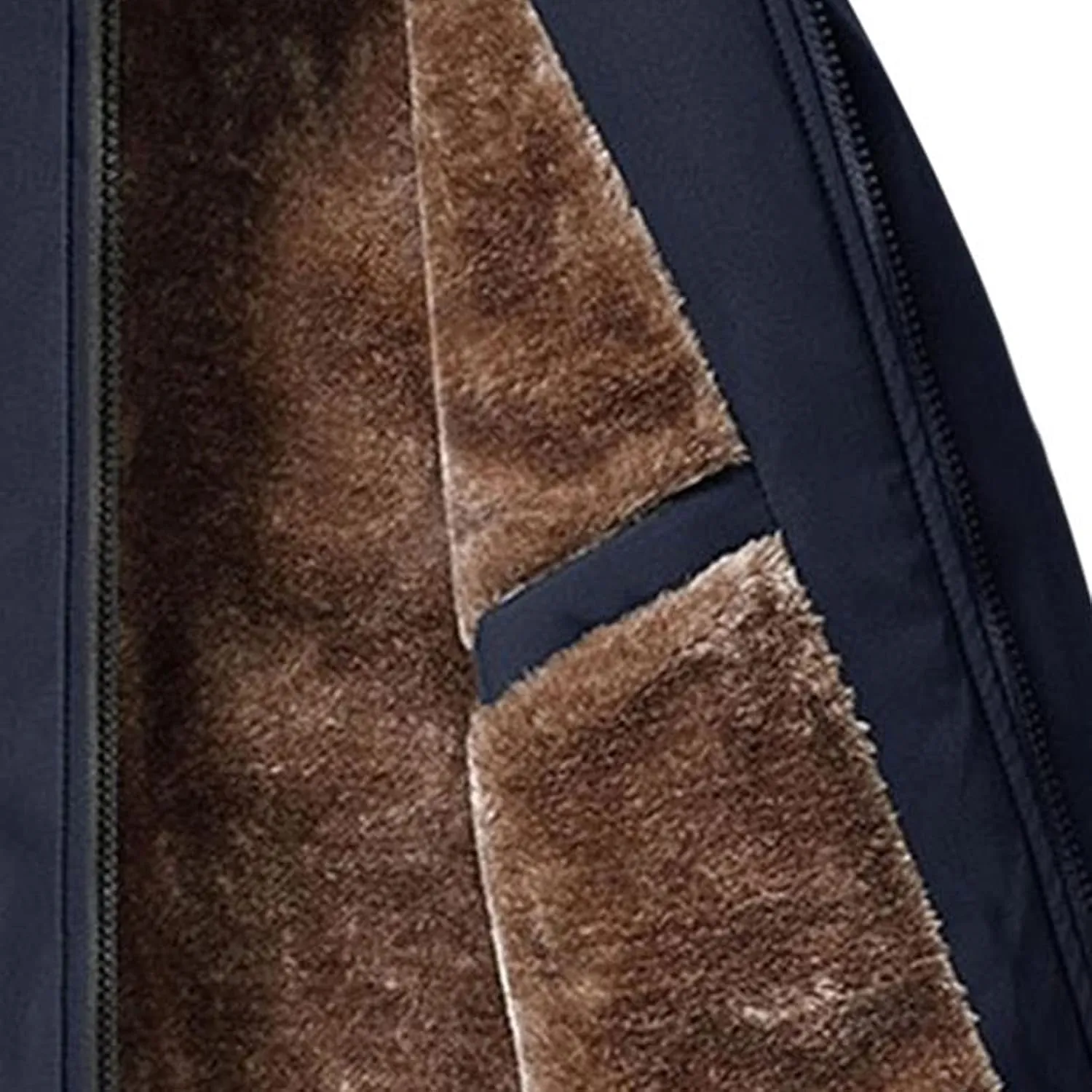 JEShifangjiusu Men'S Plus Velvet Padded Zipper Winter Warm Solid Fleece Jacket Stand Collar Pocket Heavy Loose Coat