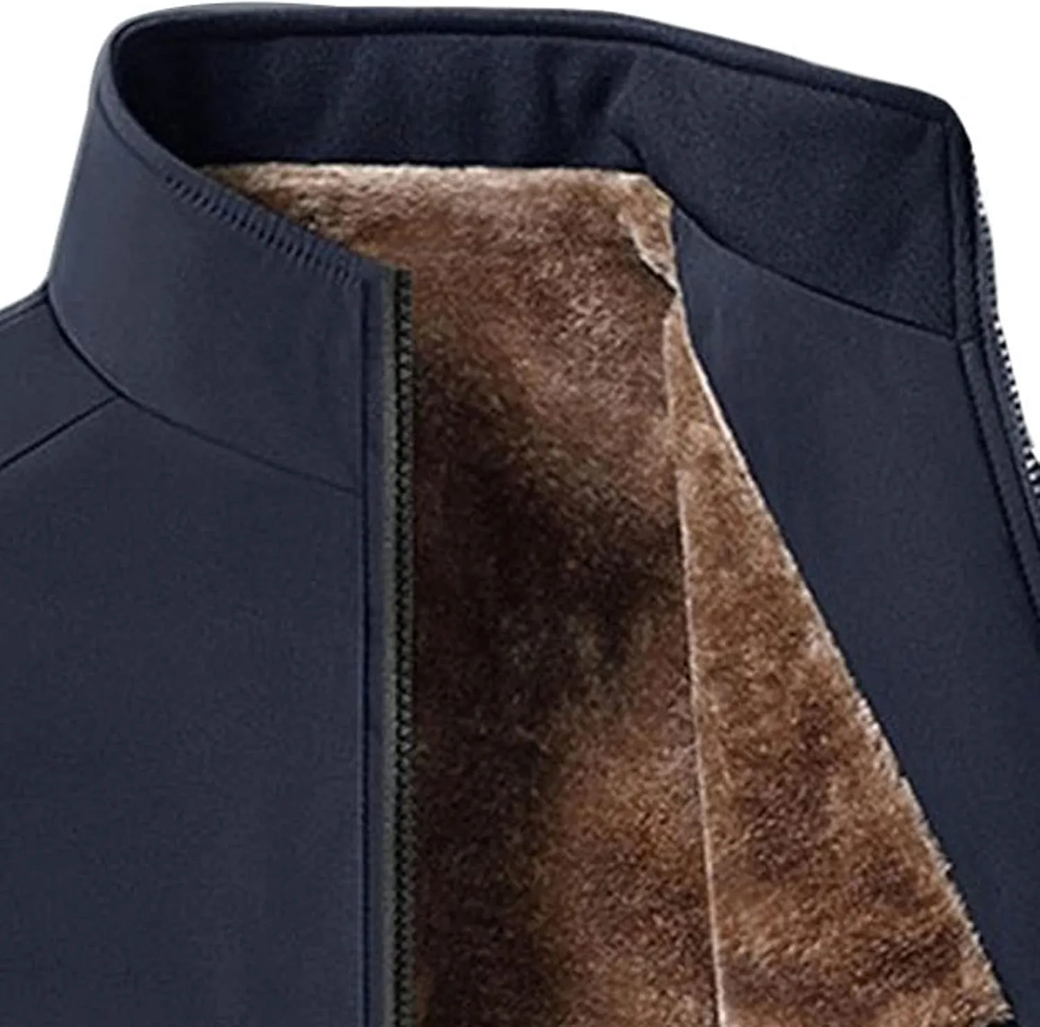 JEShifangjiusu Men'S Plus Velvet Padded Zipper Winter Warm Solid Fleece Jacket Stand Collar Pocket Heavy Loose Coat