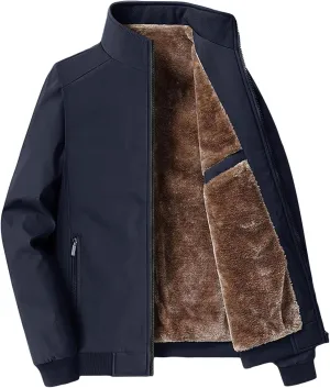 JEShifangjiusu Men'S Plus Velvet Padded Zipper Winter Warm Solid Fleece Jacket Stand Collar Pocket Heavy Loose Coat