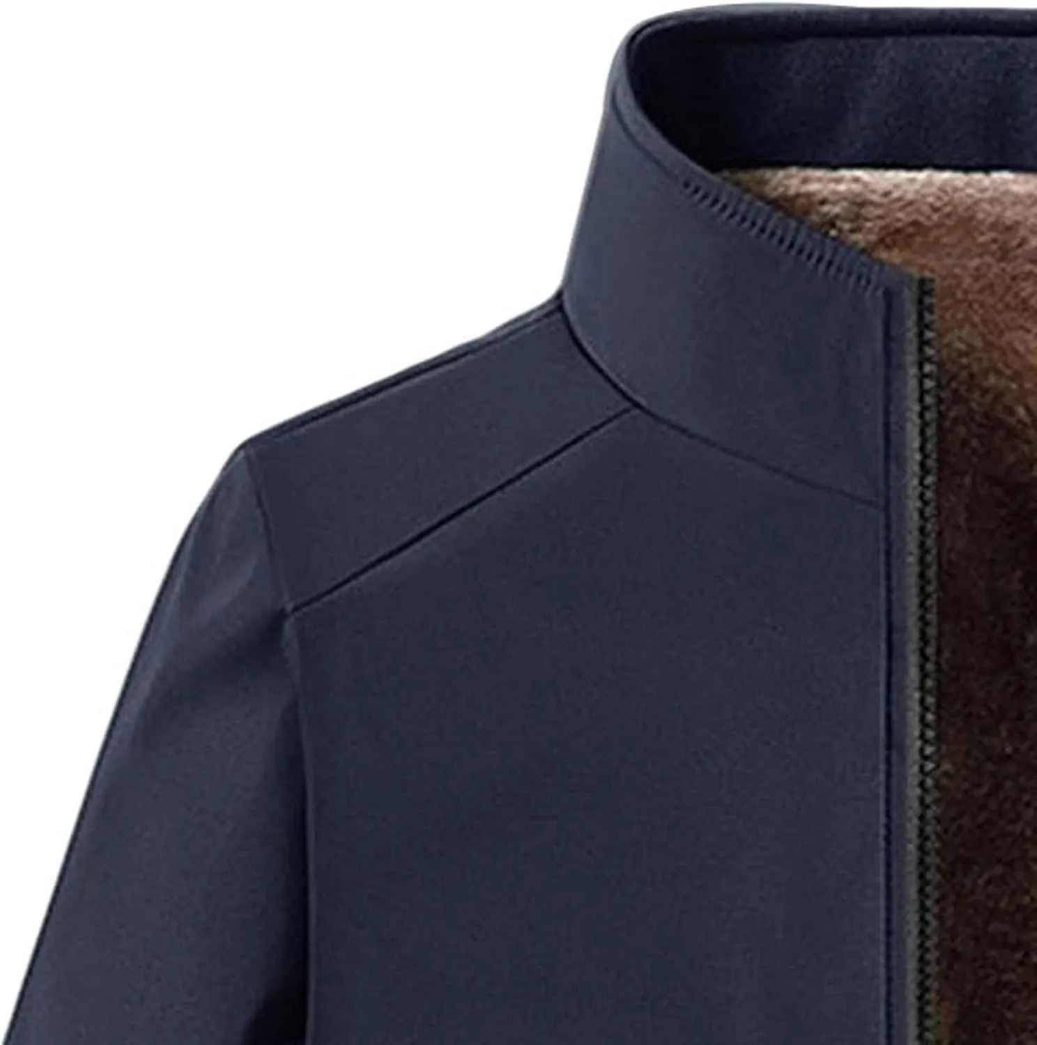 JEShifangjiusu Men'S Plus Velvet Padded Zipper Winter Warm Solid Fleece Jacket Stand Collar Pocket Heavy Loose Coat