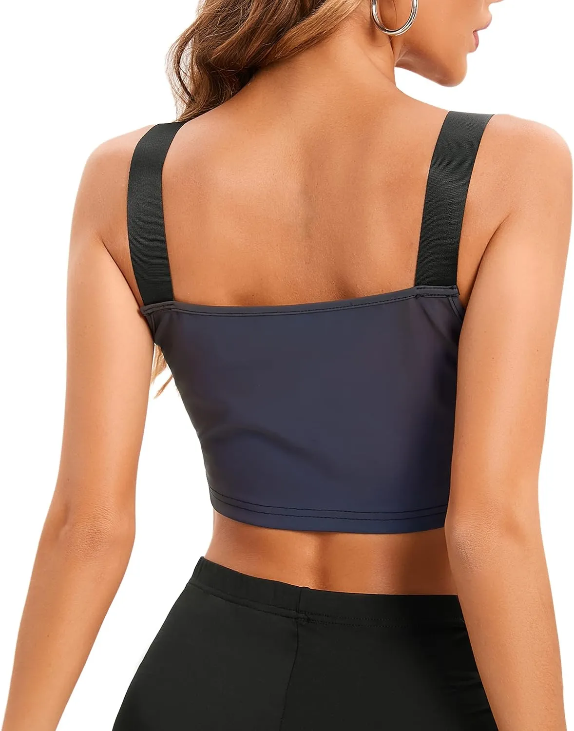 LZLRUN Women's Rainbow Reflective Crop Tops Tank Camis Metallic Holographic Camisole Rave Top Outfit