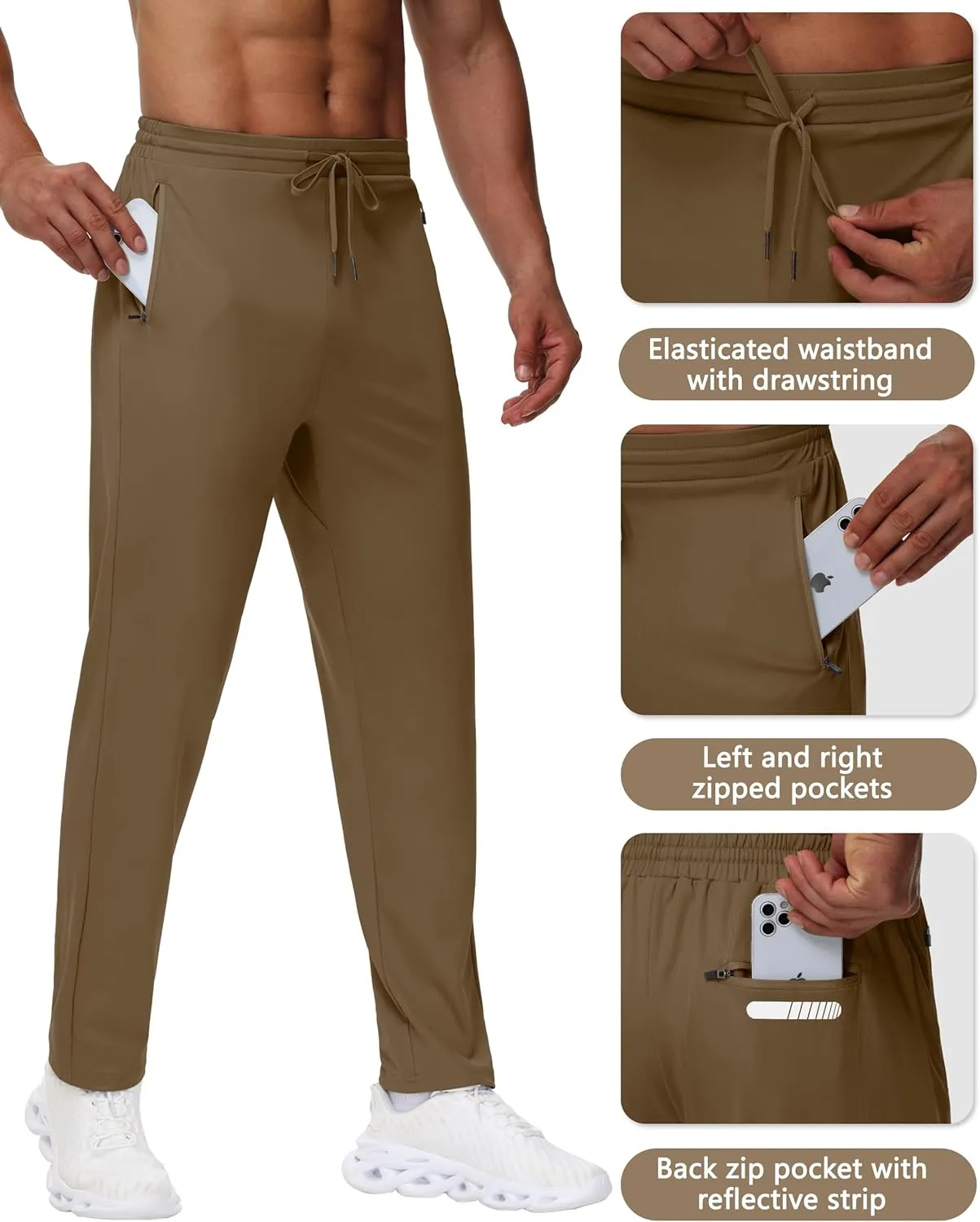 Men's 30" 34" 36" Tall Sweatpants - Lightweight Athletic Workout Running Traning Track Joggers Pants with Zipper Pocket