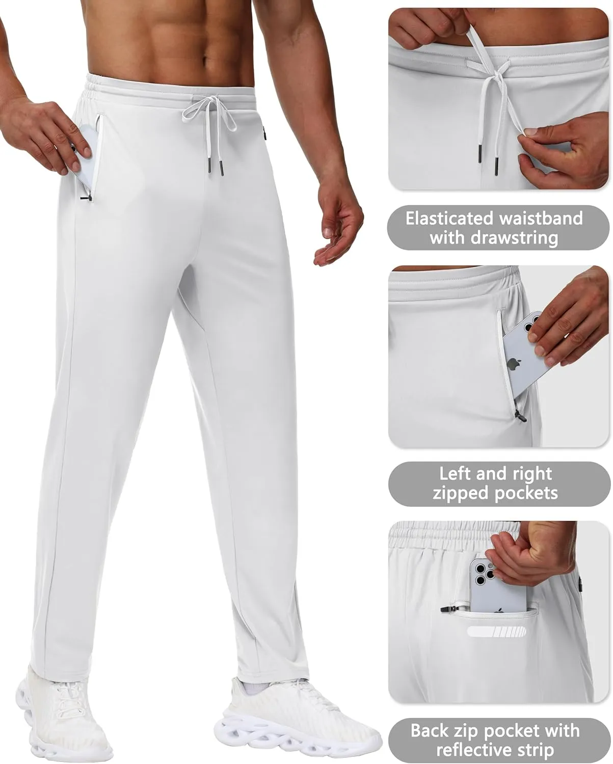 Men's 30" 34" 36" Tall Sweatpants - Lightweight Athletic Workout Running Traning Track Joggers Pants with Zipper Pocket