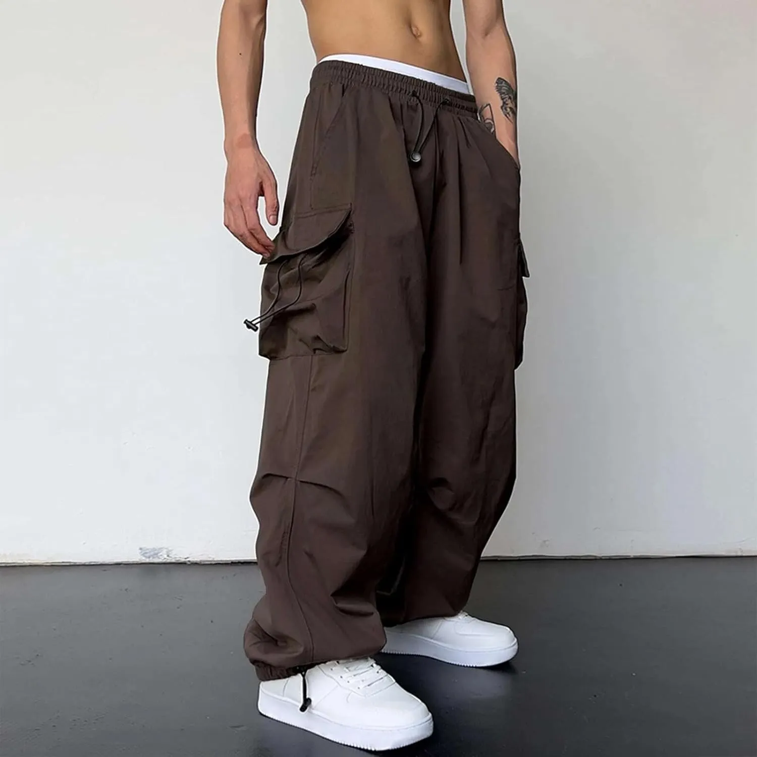 Mens Baggy Cargo Pants Loose Fit Multi-Pockets Straight Long Trousers Parachute Cargo Pants Hip Hop Y2k Harem Pant Streetwear