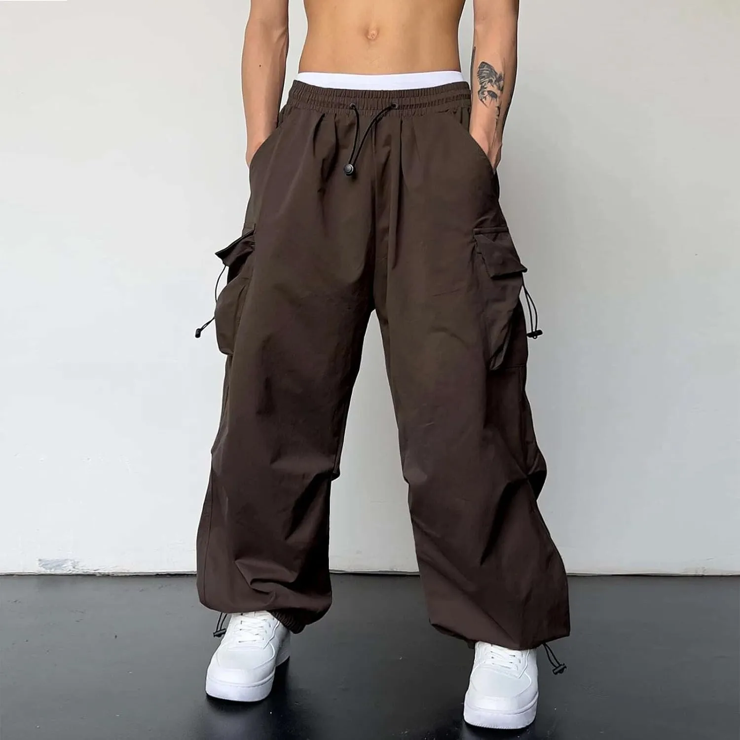 Mens Baggy Cargo Pants Loose Fit Multi-Pockets Straight Long Trousers Parachute Cargo Pants Hip Hop Y2k Harem Pant Streetwear