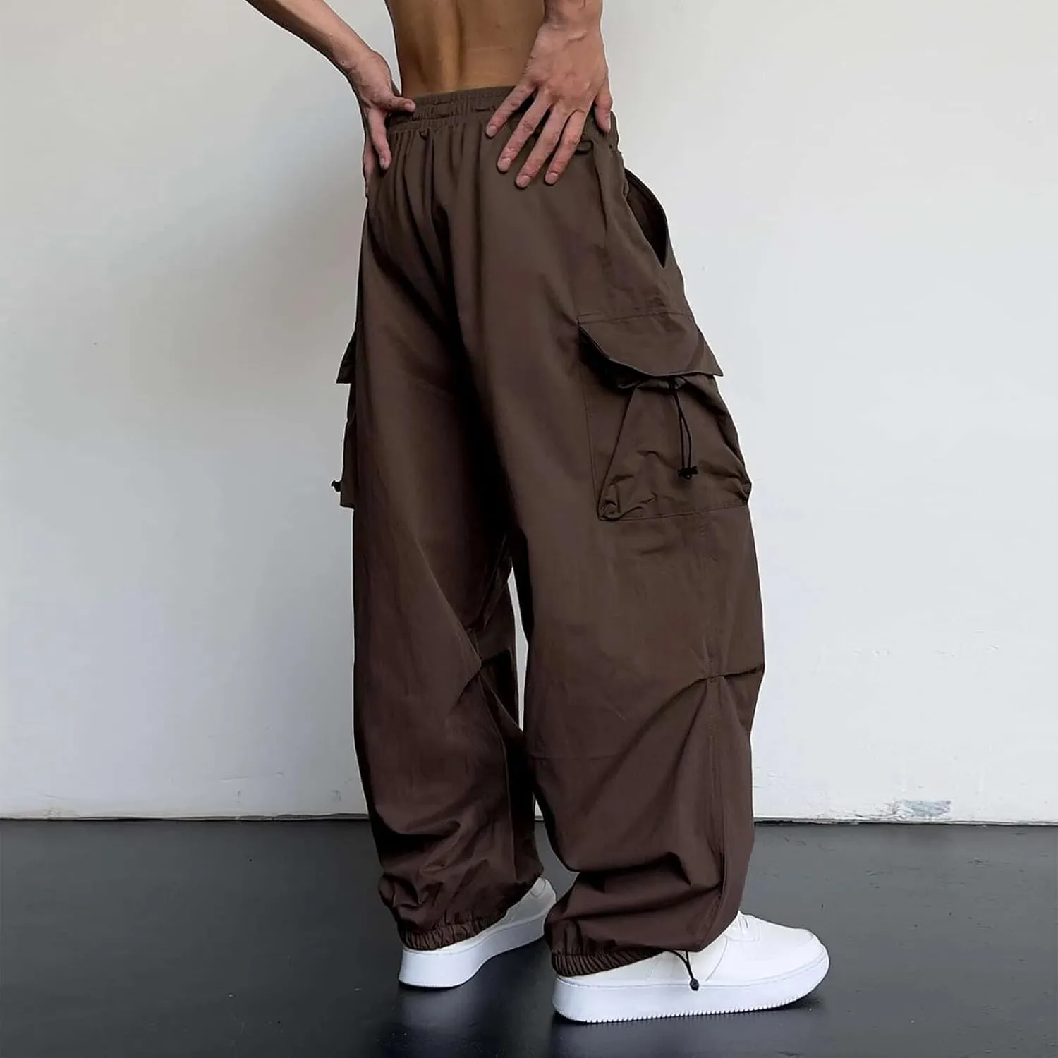 Mens Baggy Cargo Pants Loose Fit Multi-Pockets Straight Long Trousers Parachute Cargo Pants Hip Hop Y2k Harem Pant Streetwear