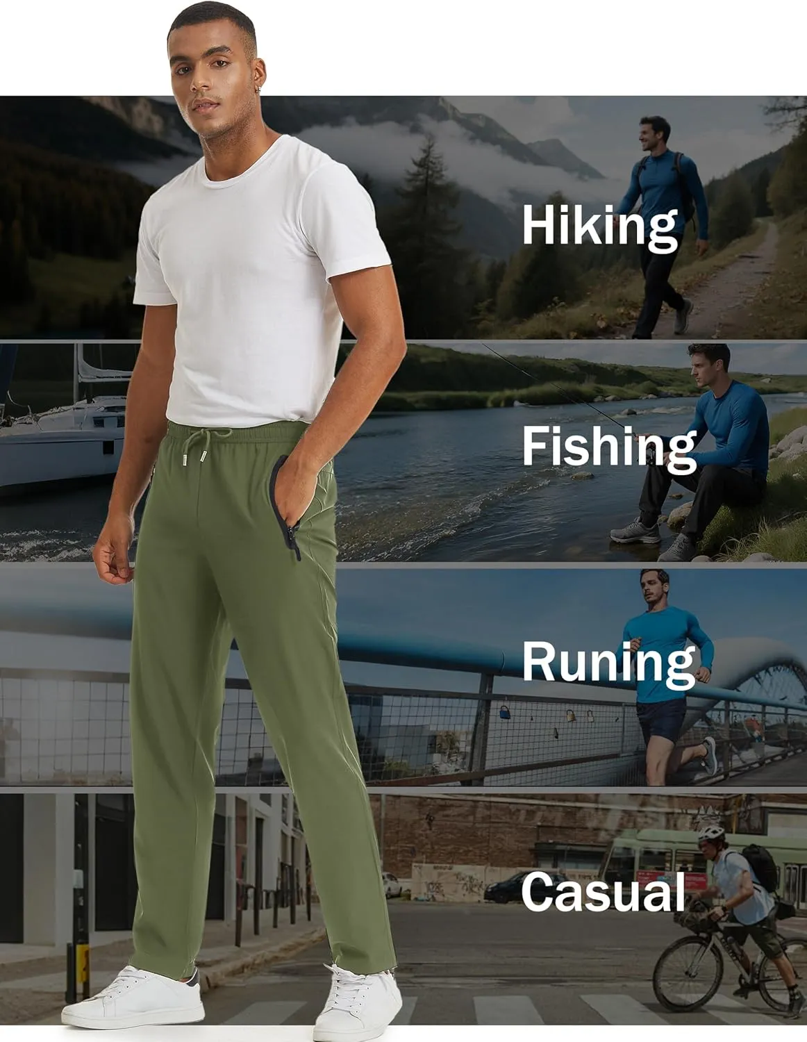 Men's Hiking Pants Lightweight Quick-Drying Waterproof Athletic Joggers Pants with Pockets Walkout Sweatpants