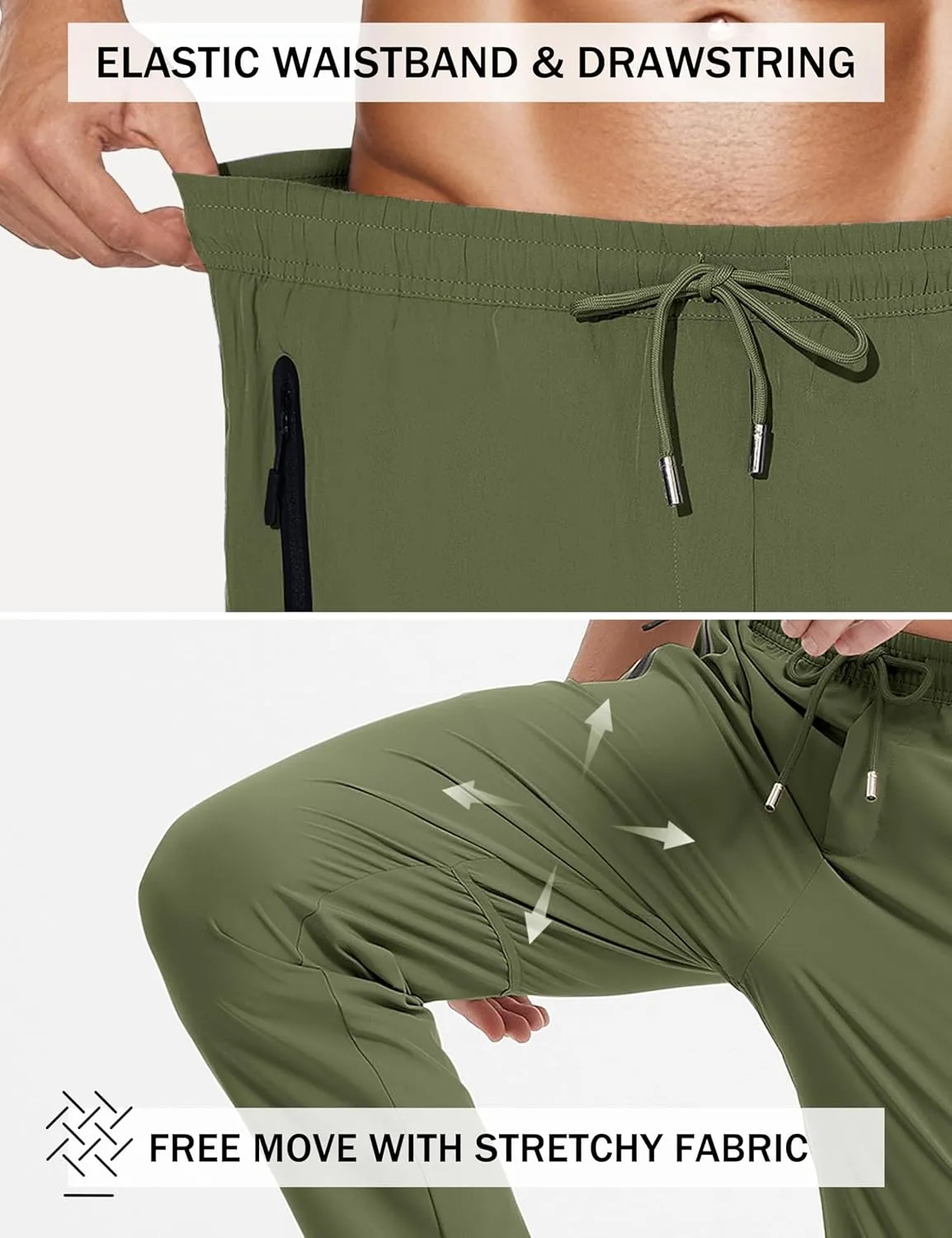 Men's Hiking Pants Lightweight Quick-Drying Waterproof Athletic Joggers Pants with Pockets Walkout Sweatpants
