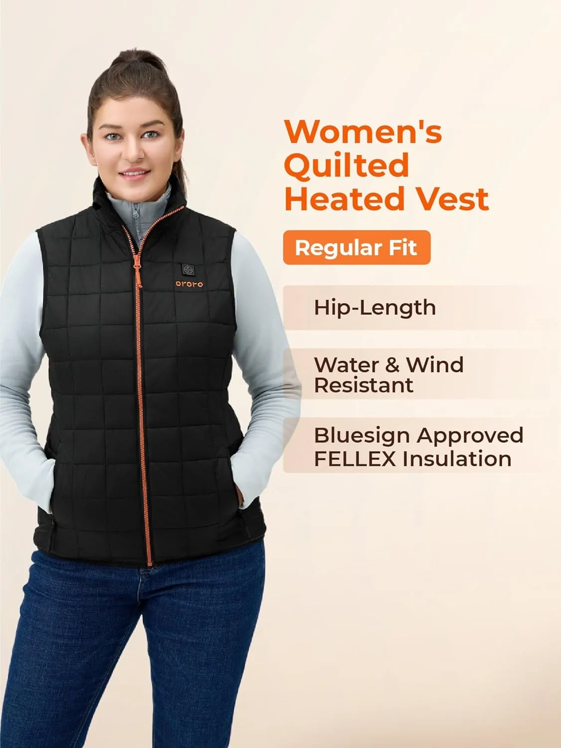 ORORO Women's Lightweight Quilted Heated Vest with Battery, Heated Quilted Vest (Charger Not Included)
