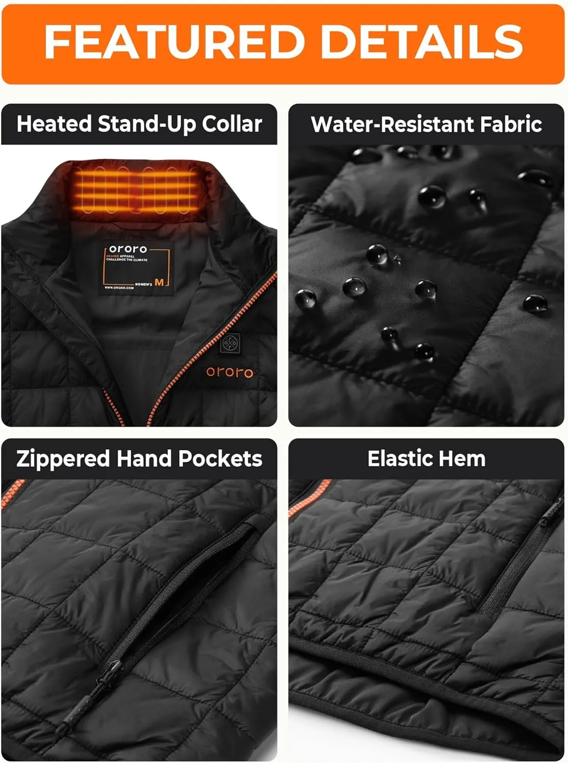 ORORO Women's Lightweight Quilted Heated Vest with Battery, Heated Quilted Vest (Charger Not Included)