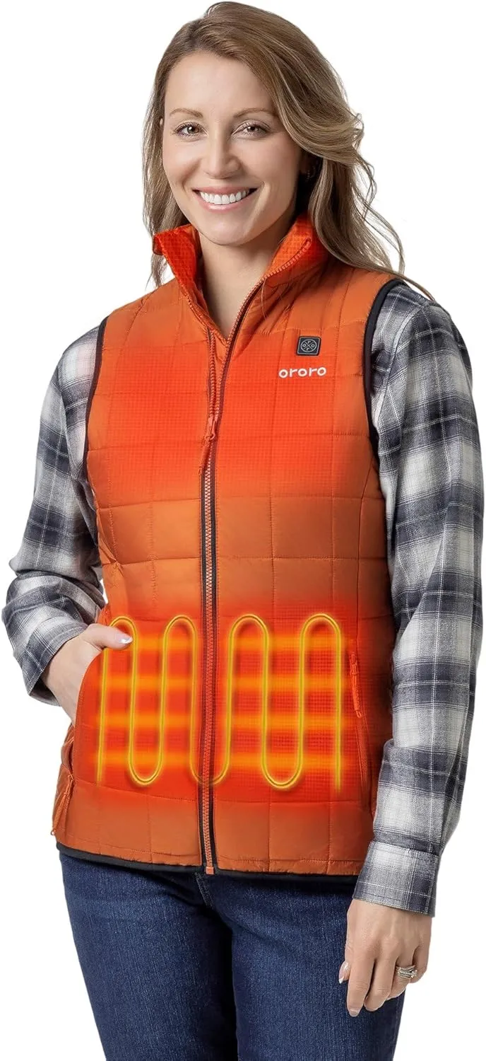 ORORO Women's Lightweight Quilted Heated Vest with Battery, Heated Quilted Vest (Charger Not Included)
