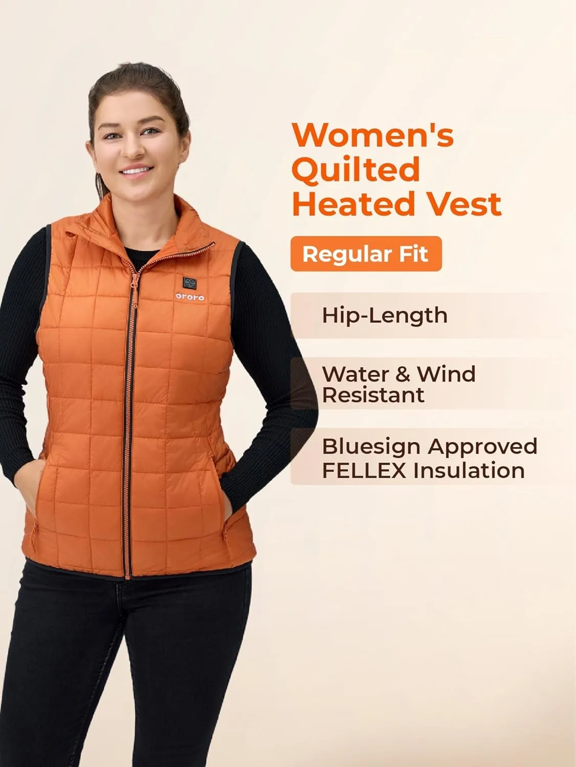 ORORO Women's Lightweight Quilted Heated Vest with Battery, Heated Quilted Vest (Charger Not Included)