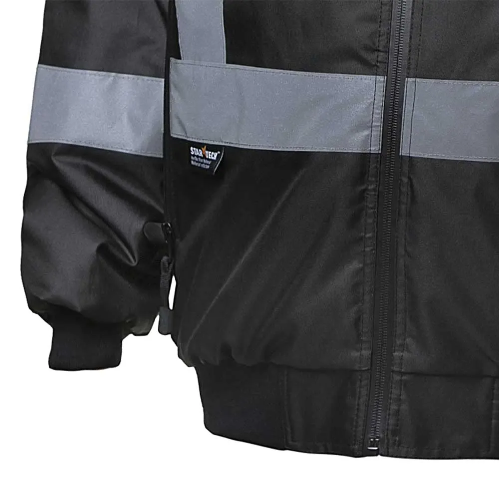 Pioneer Hi Vis Waterproof Heated Safety Bomber Jacket - Class 1 Winter Rain Gear for Men - Reflective Tape - Detachable Hood