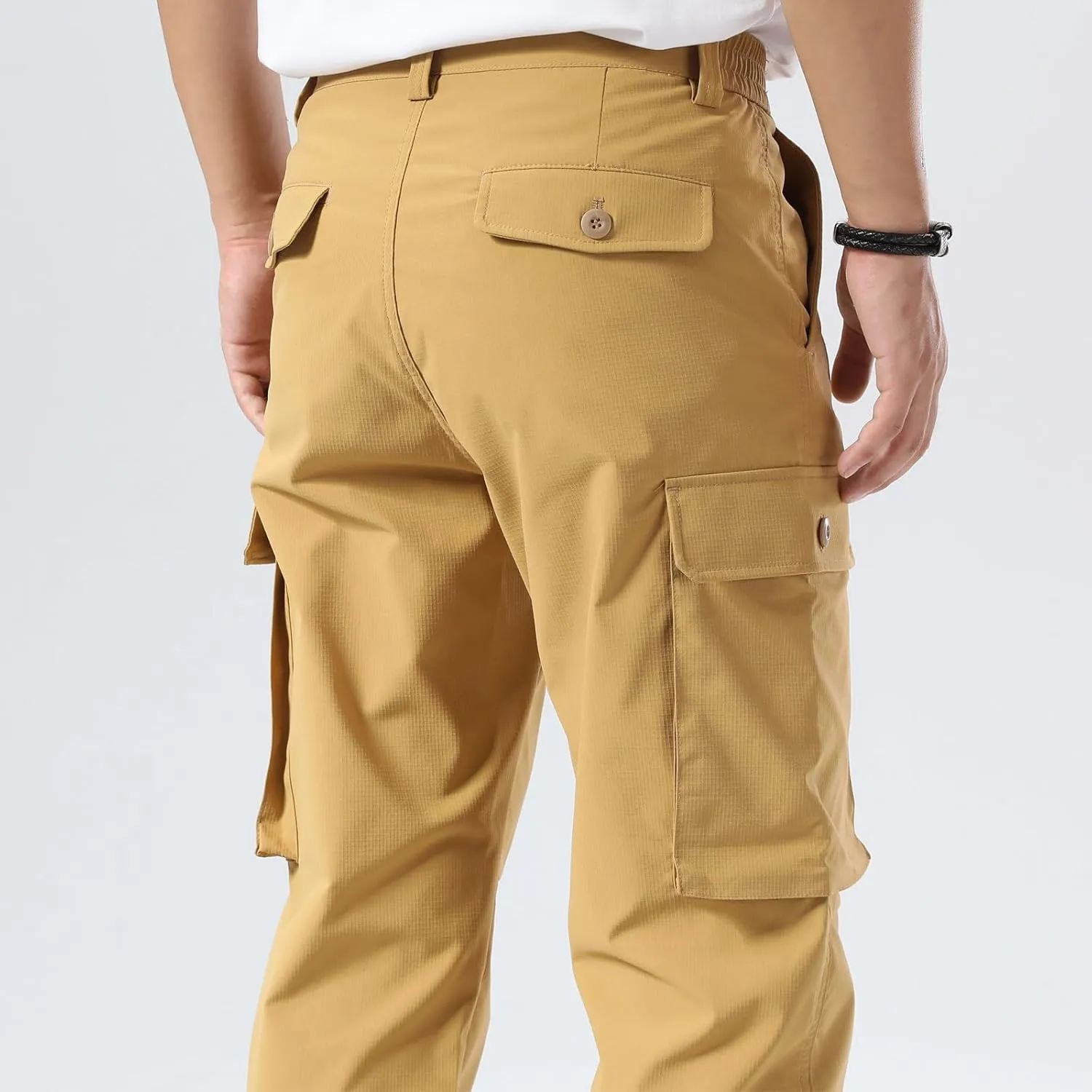 Plaid&Plain Men's Cargo Pants Relaxed Fit with Buttoned Ankle Cuffs and Water Resistant