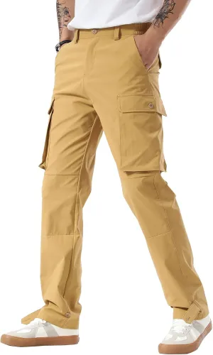 Plaid&Plain Men's Cargo Pants Relaxed Fit with Buttoned Ankle Cuffs and Water Resistant