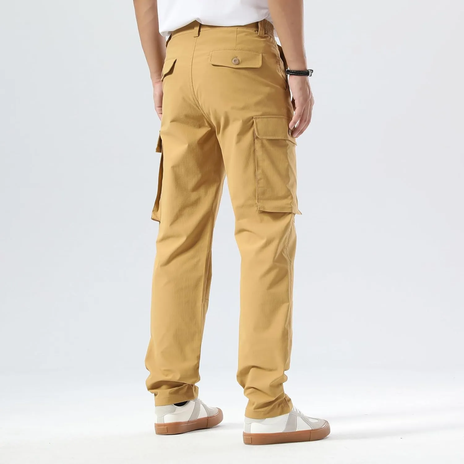 Plaid&Plain Men's Cargo Pants Relaxed Fit with Buttoned Ankle Cuffs and Water Resistant