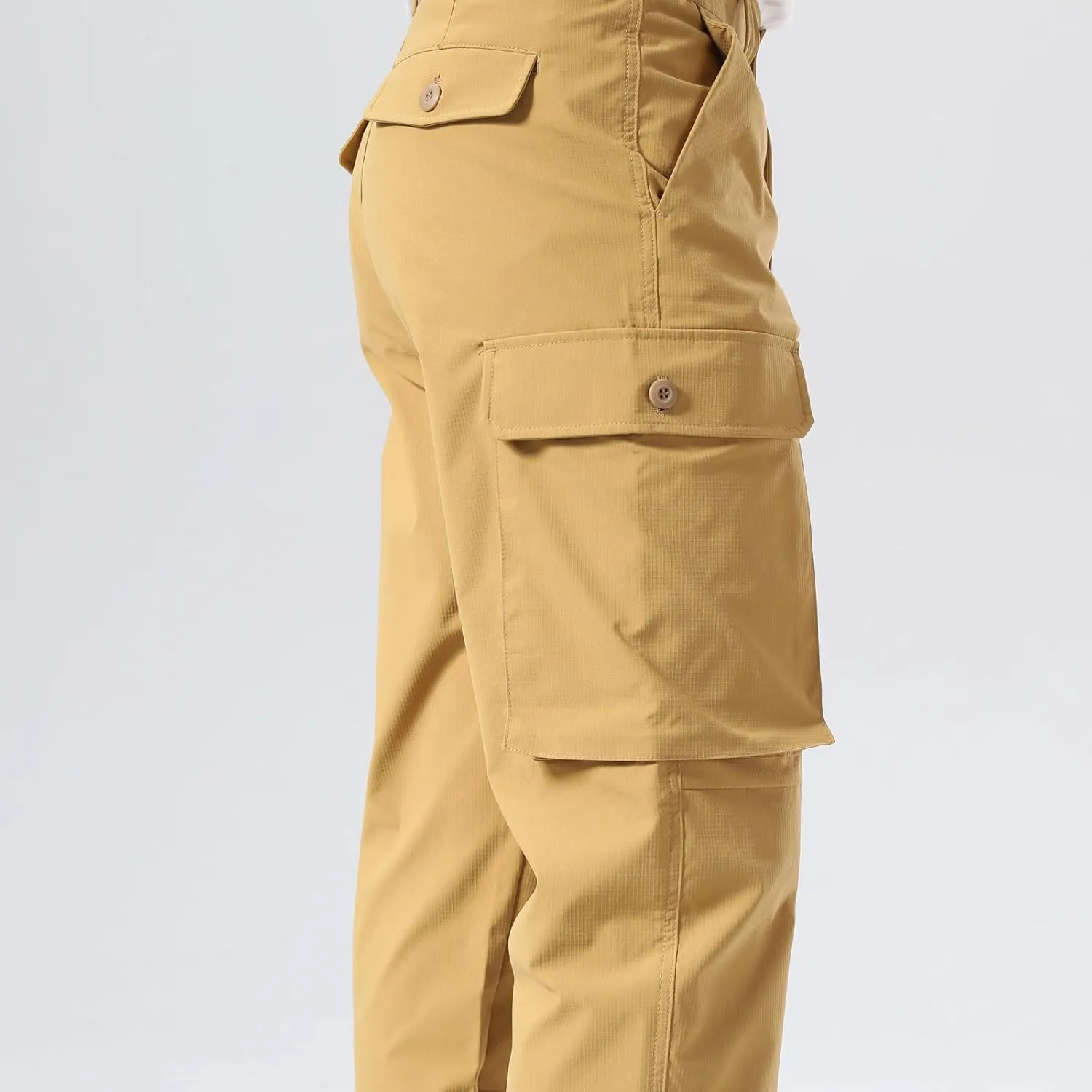 Plaid&Plain Men's Cargo Pants Relaxed Fit with Buttoned Ankle Cuffs and Water Resistant