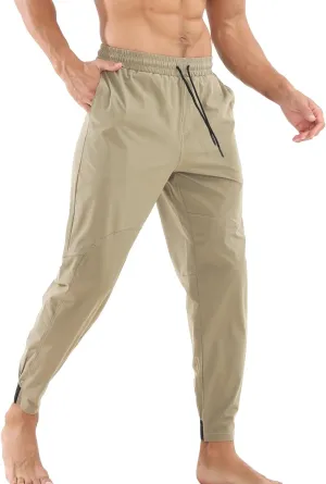 Surenow Mens Athletic Lightweight Workout Sweatpants Multiple Pockets Gym Quick-Drying Joggers Tapered Fit Training Pants