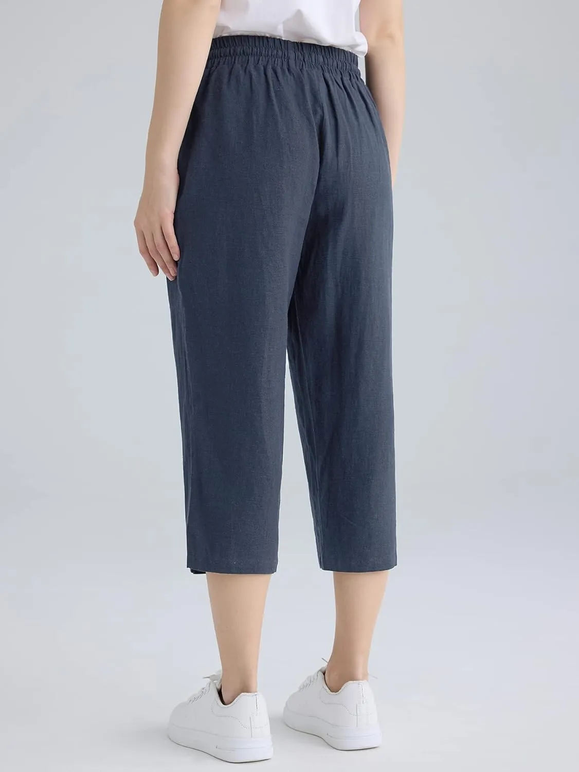 Weintee Women's Linen Crop Pants Capris with Pockets