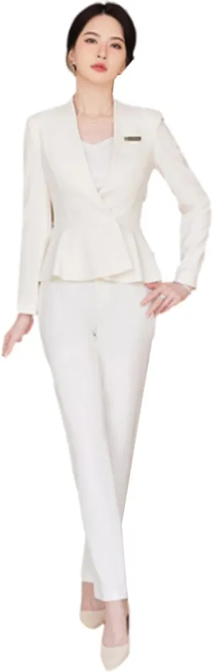 Women's 2-Piece Office Lady Business Suit Set Slim Fit Peplum Jacket & Pants