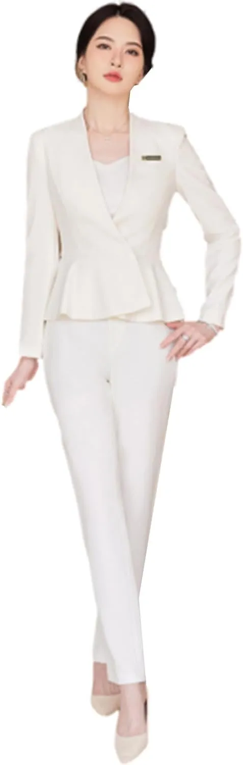 Women's 2-Piece Office Lady Business Suit Set Slim Fit Peplum Jacket & Pants